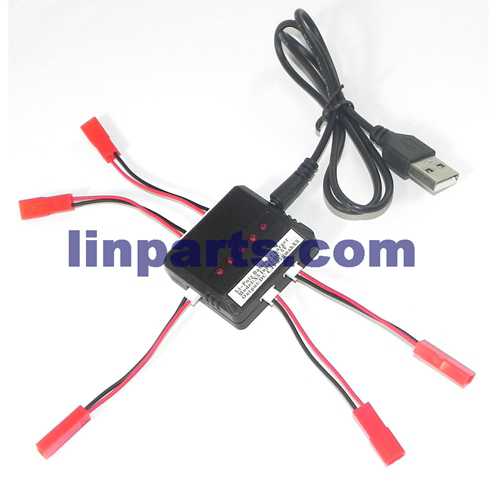 LinParts.com - XK X260 X260A X260B RC Quadcopte Spare Parts:USB Charger Kit /1 charging 5 Battery(Red JTS Interface)